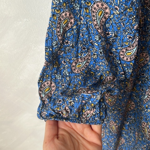 Anthropologie Maria dress, blue paisley ruffle bib prairie long sleeve western - Picture 5 of 10